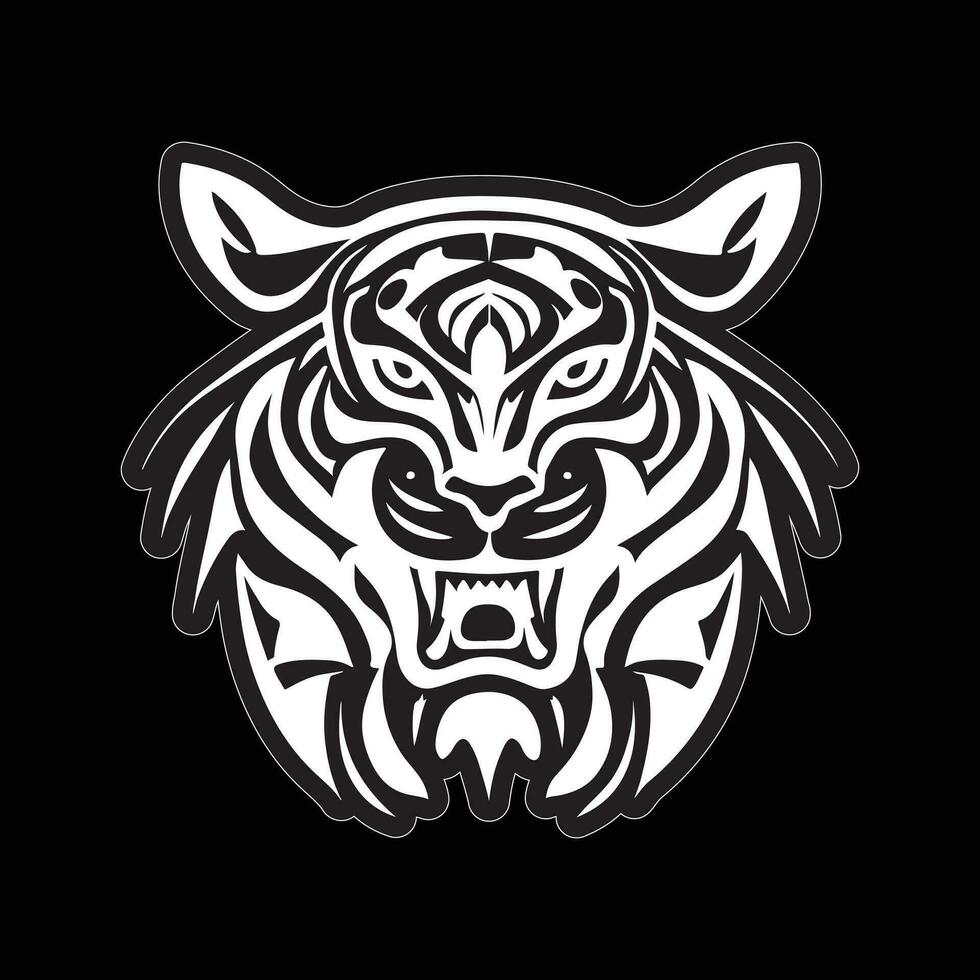 Tiger face sticker black and white for printing vector