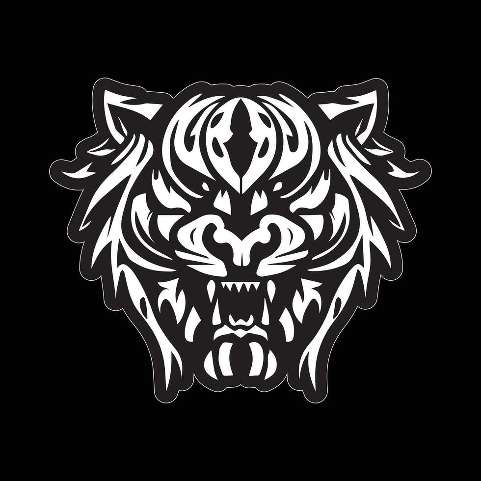 Tiger face sticker black and white for printing vector
