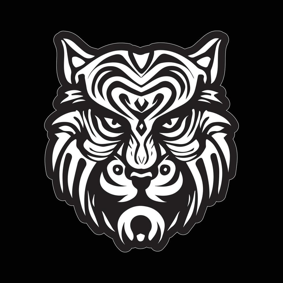 Tiger face sticker black and white for printing vector