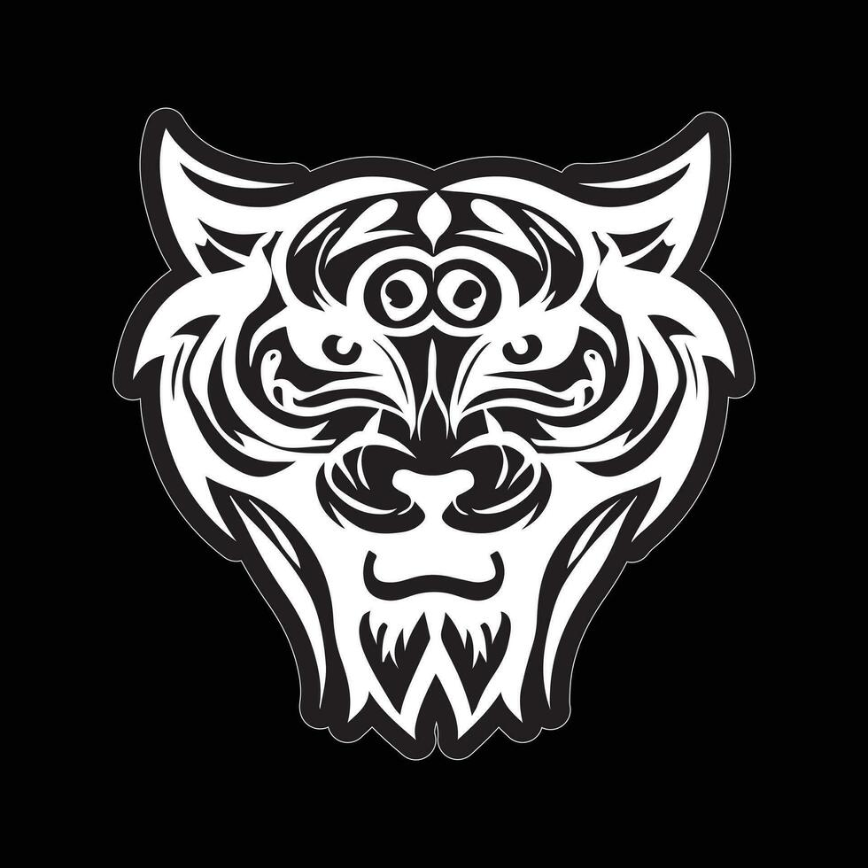 Tiger face sticker black and white for printing vector