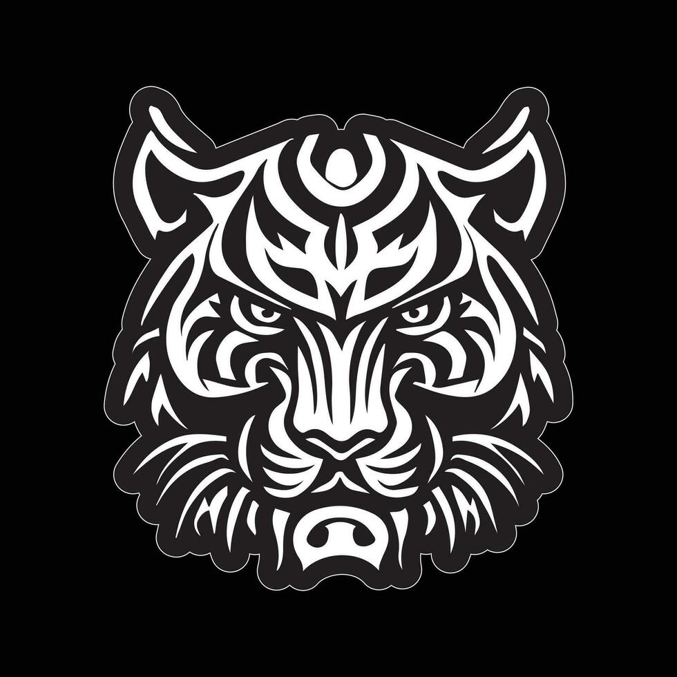 Tiger face sticker black and white for printing vector