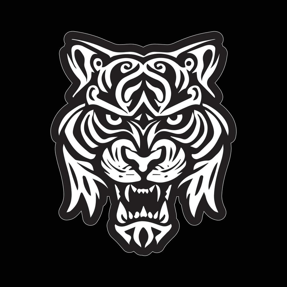 Tiger face sticker black and white for printing vector