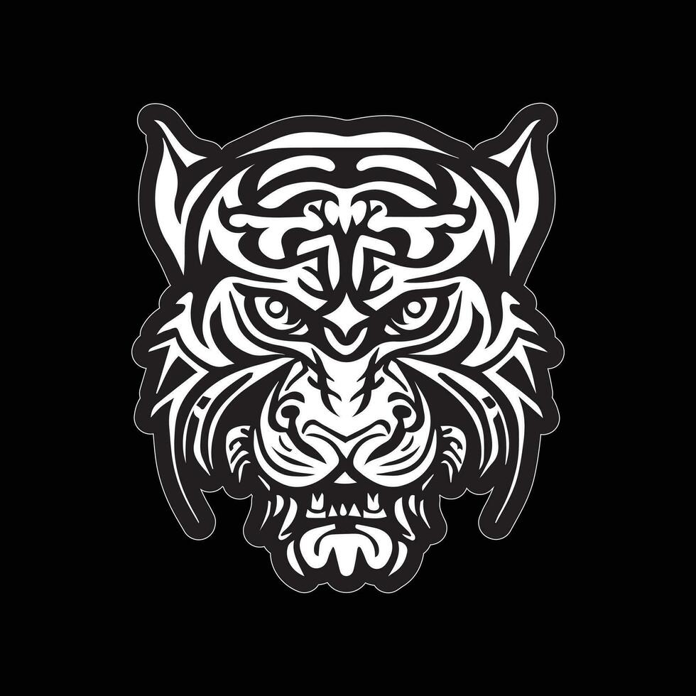 Tiger face sticker black and white for printing vector