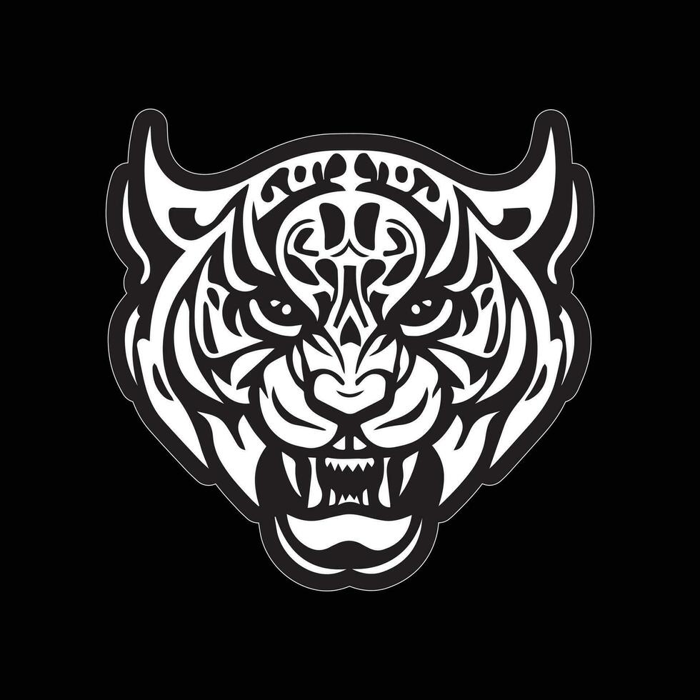 Tiger face sticker black and white for printing vector