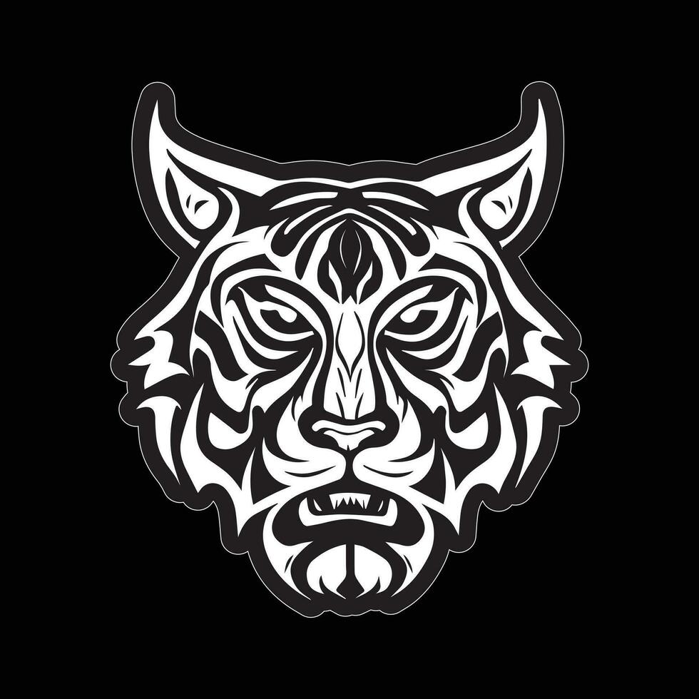 Tiger face sticker black and white for printing vector