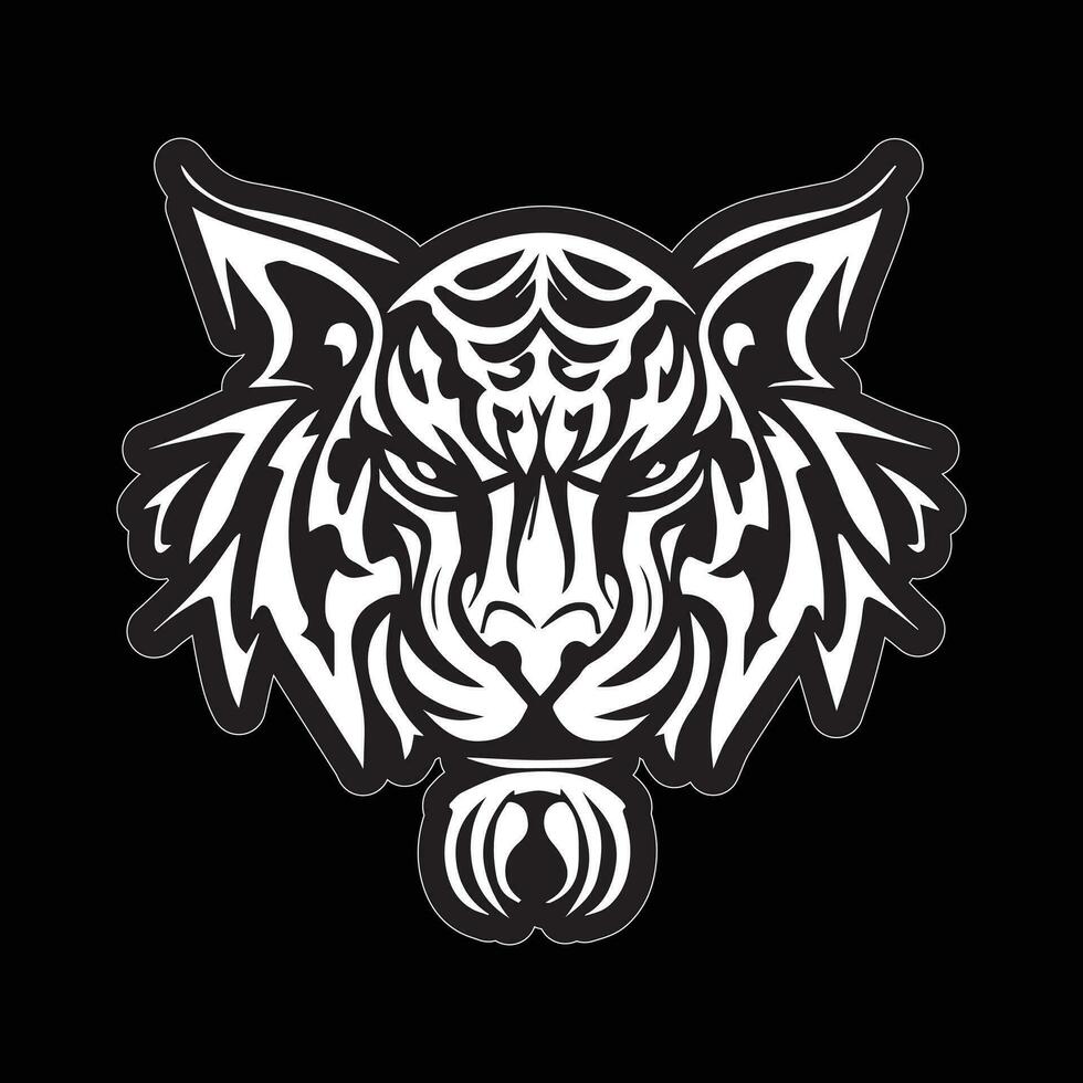 Tiger face sticker black and white for printing vector