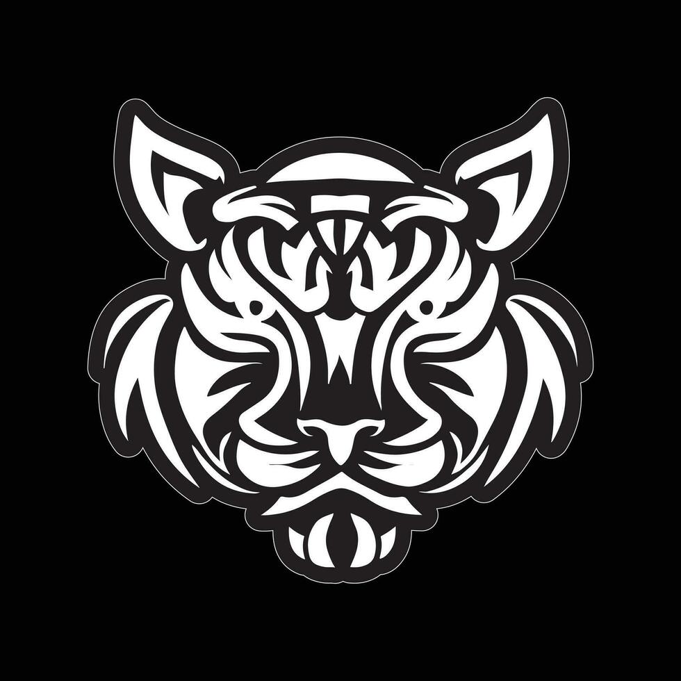 Tiger face sticker black and white for printing vector