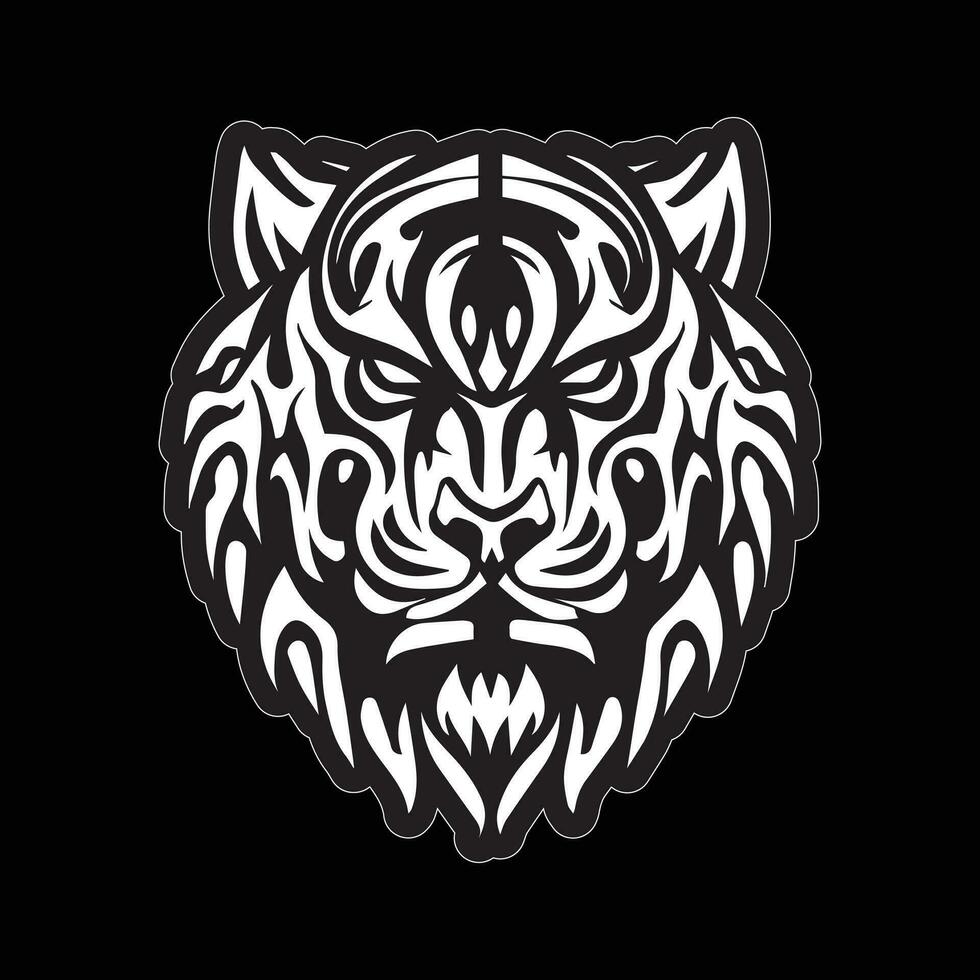 Tiger face sticker black and white for printing vector