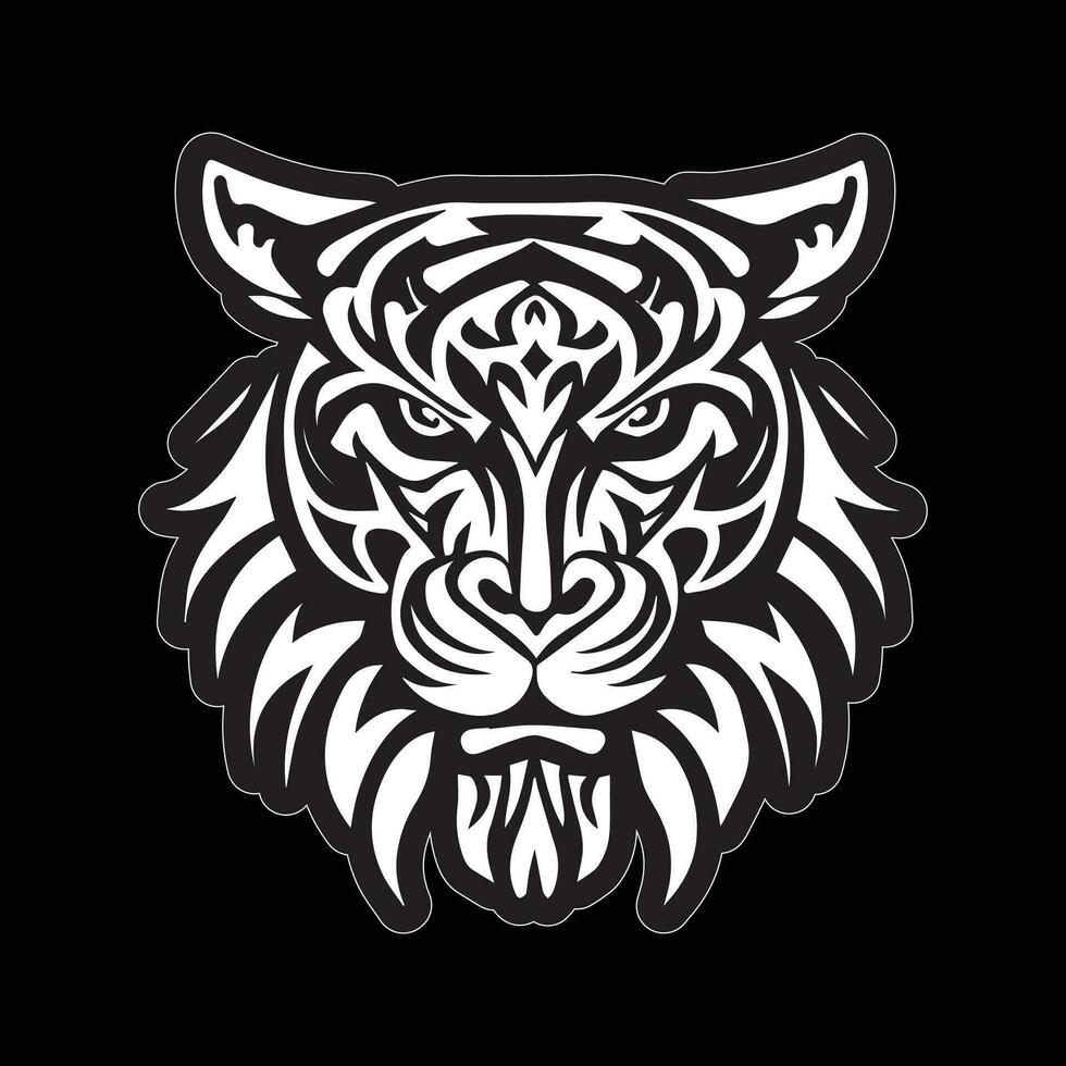Tiger face sticker black and white for printing vector