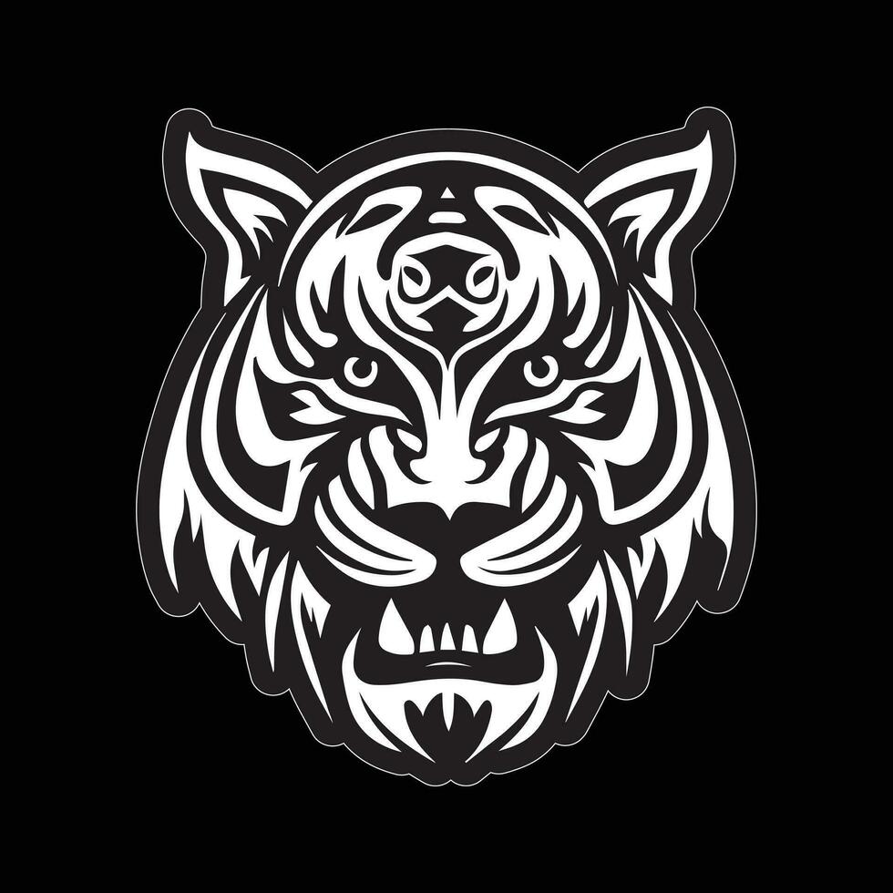 Tiger face sticker black and white for printing vector