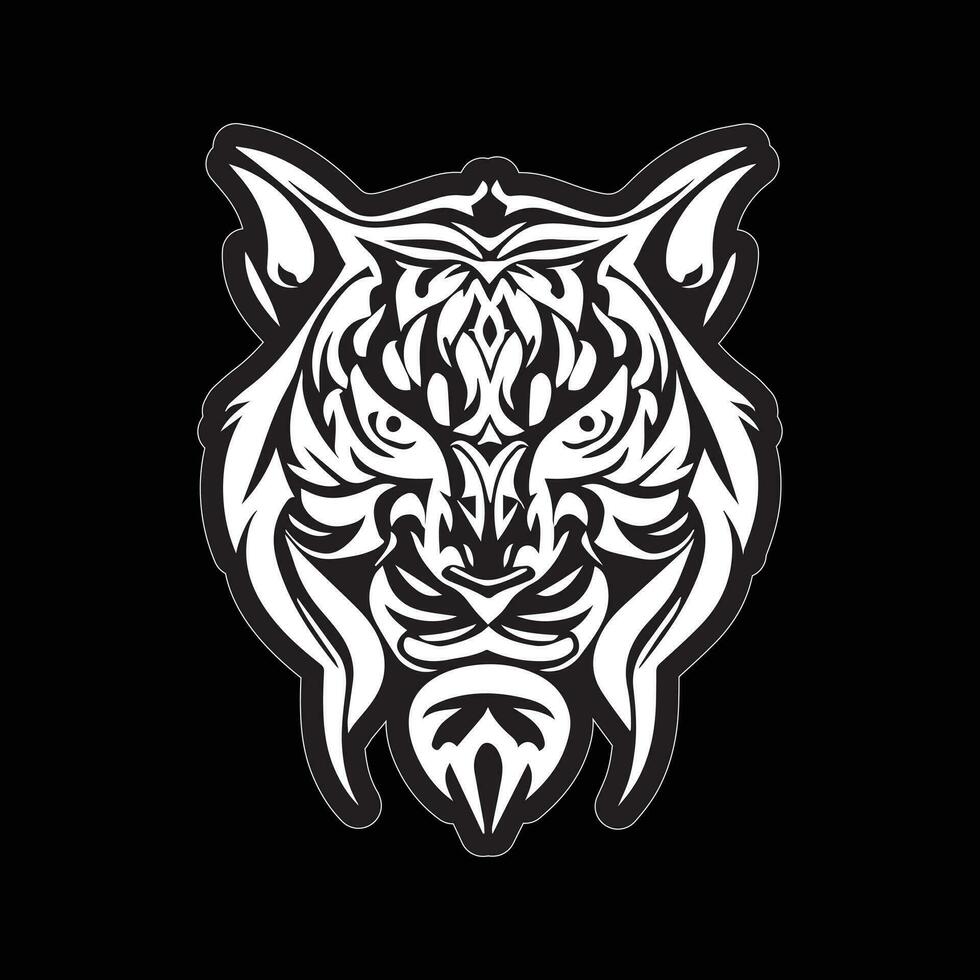 Tiger face sticker black and white for printing vector