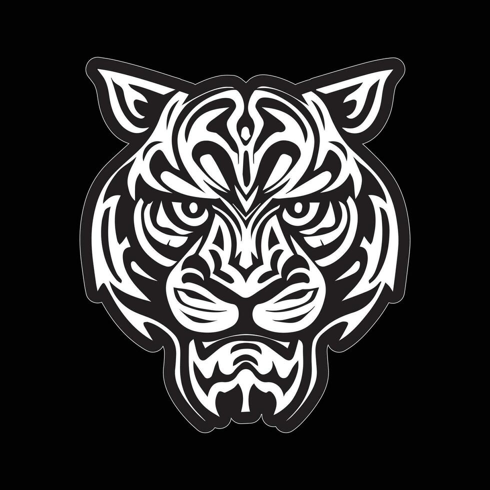 Tiger face sticker black and white for printing vector