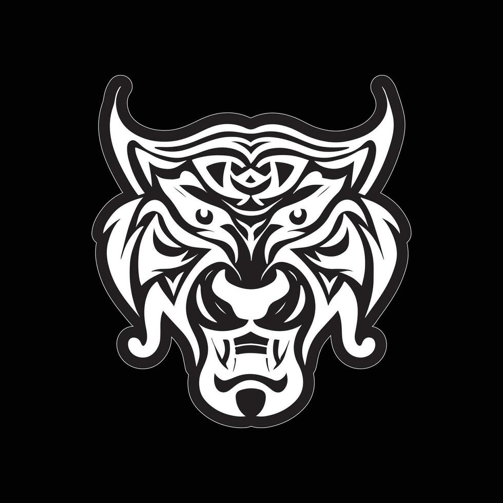 Tiger face sticker black and white for printing vector