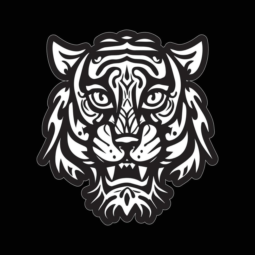 Tiger face sticker black and white for printing vector