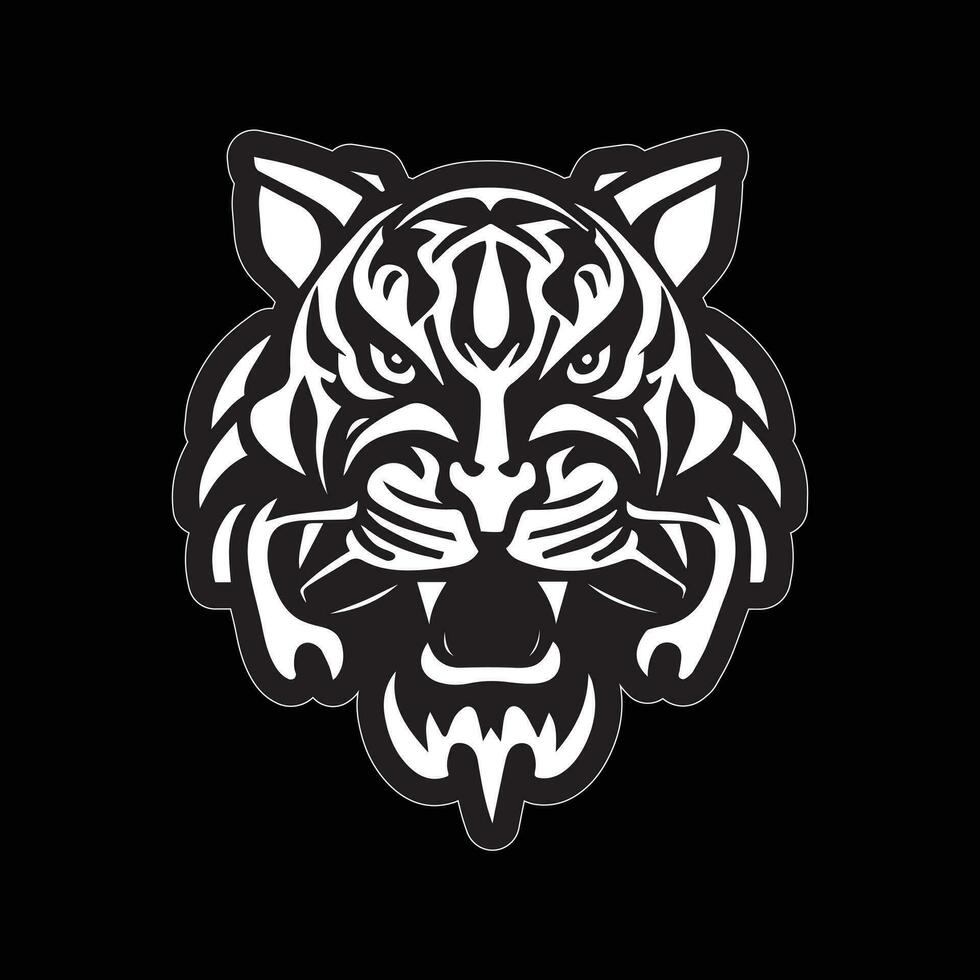 Tiger face sticker black and white for printing vector