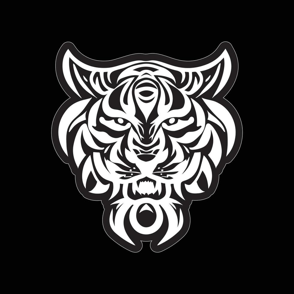 Tigre cara pegatina negro y blanco para impresión vector