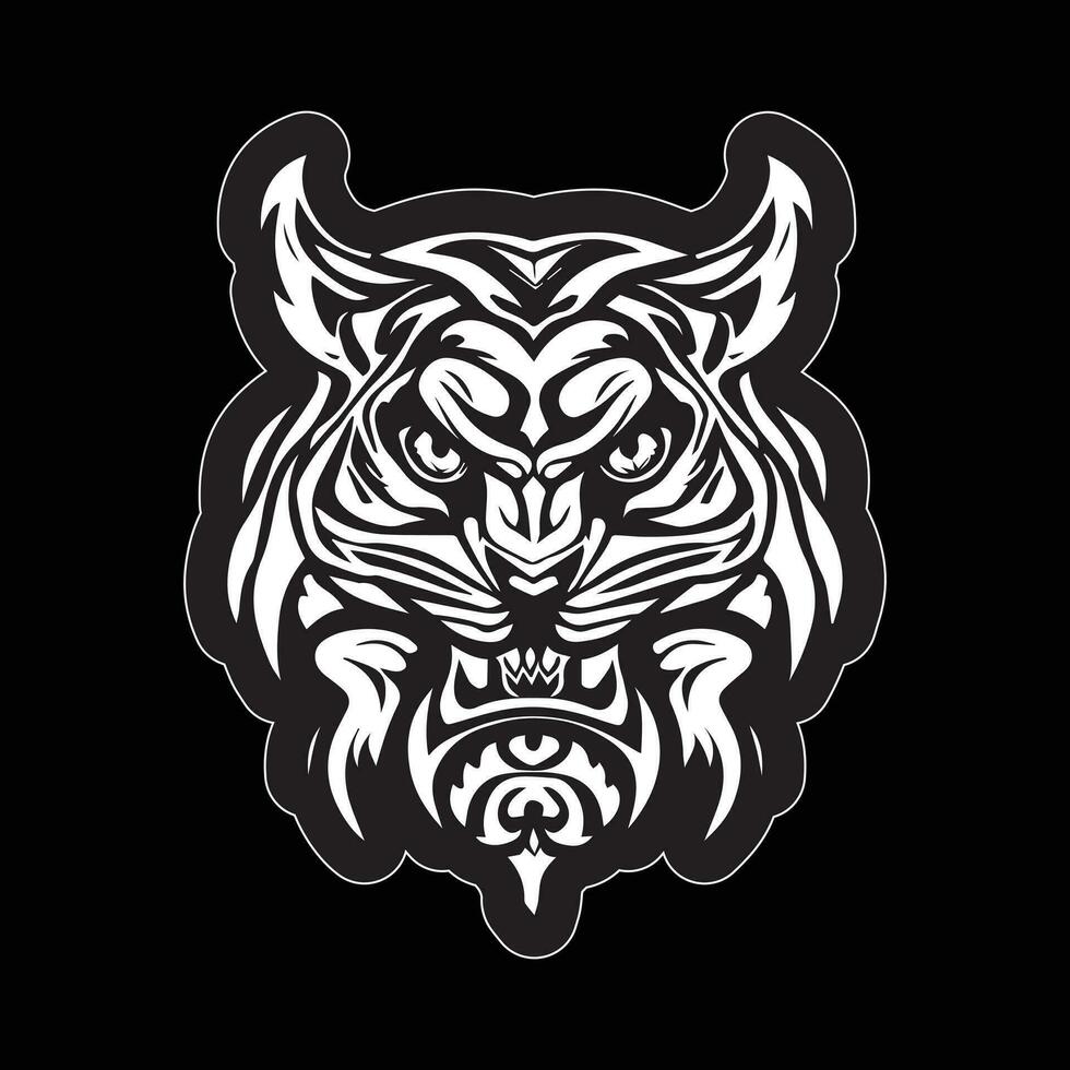 Tiger face sticker black and white for printing vector