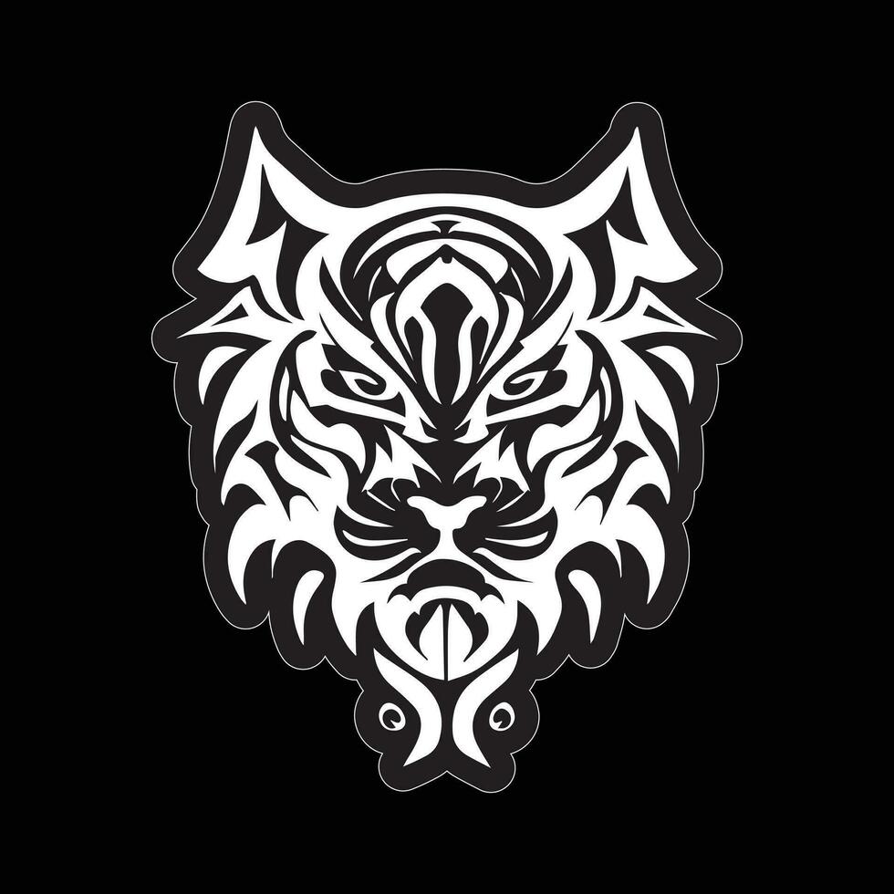 Tiger face sticker black and white for printing vector