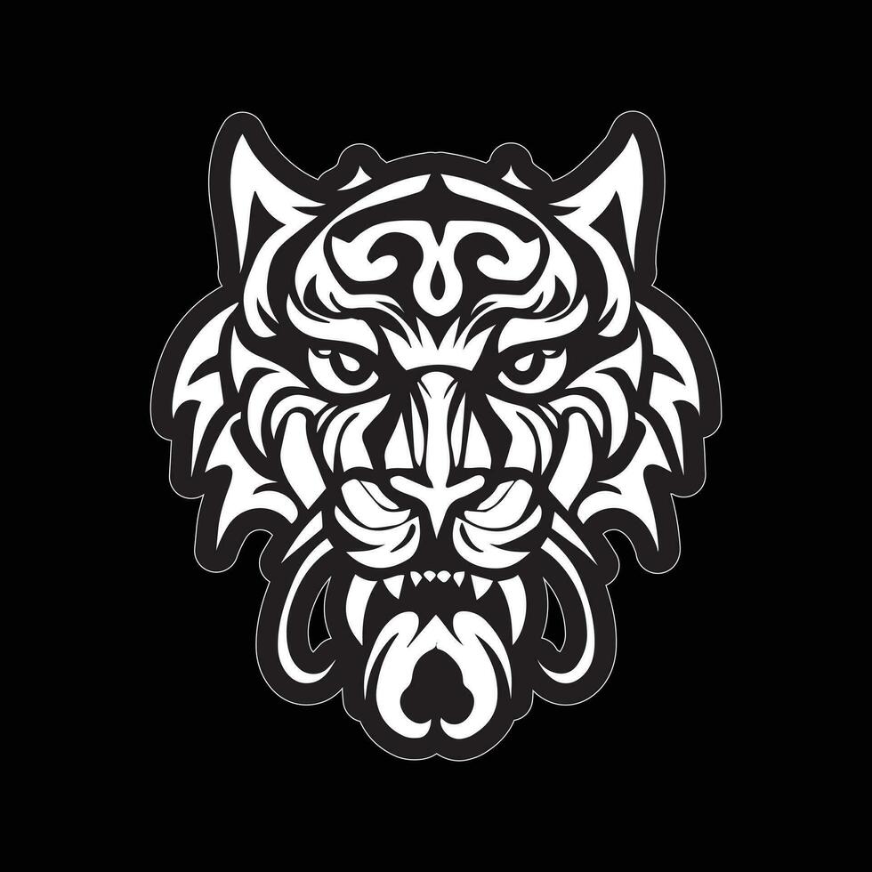 Tiger face sticker black and white for printing vector