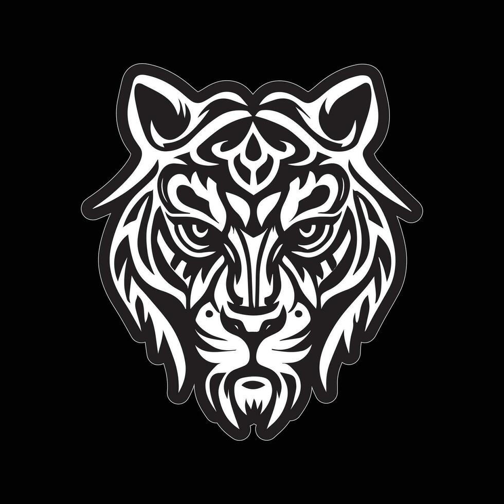 Tiger face sticker black and white for printing vector