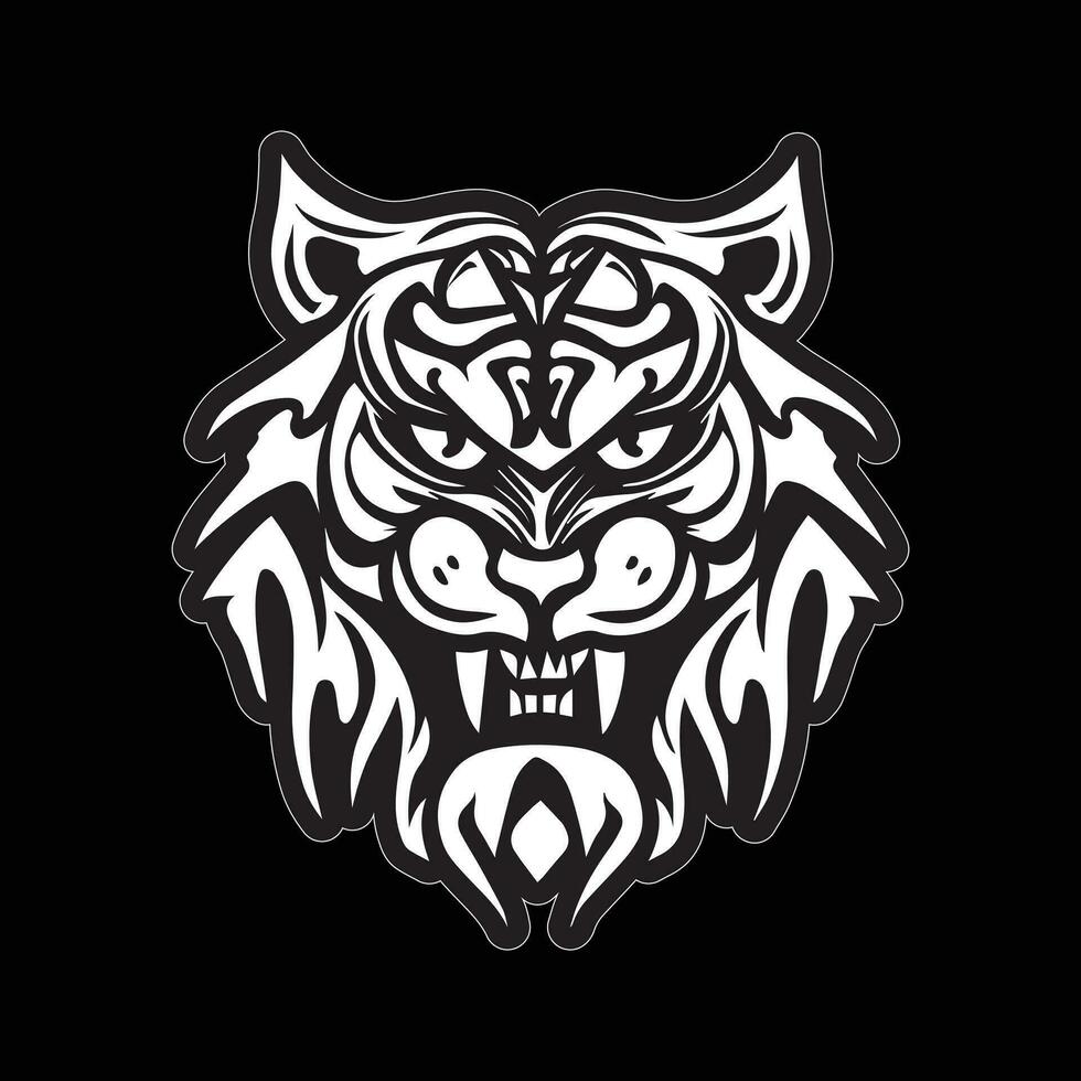 Tiger face sticker black and white for printing vector