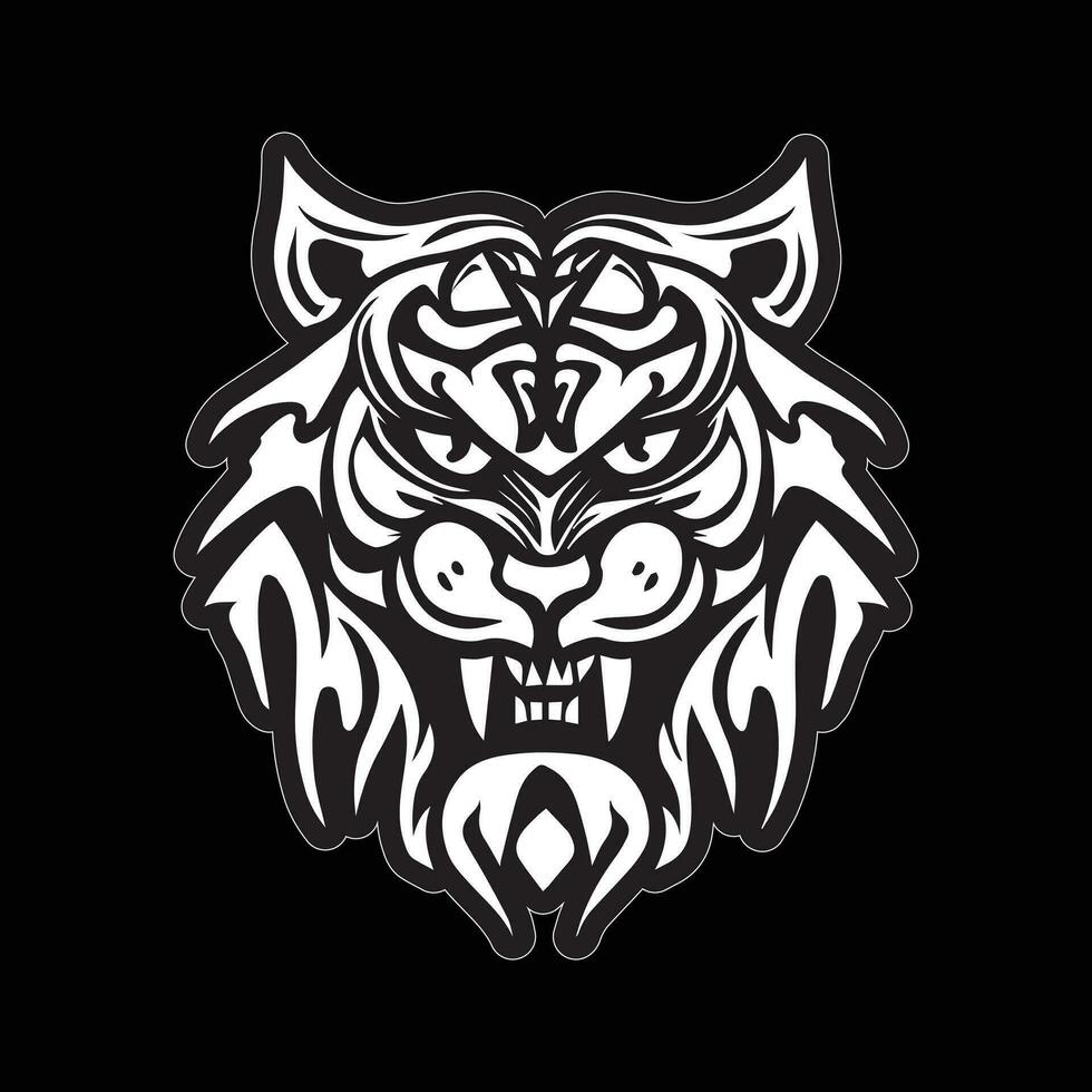 Tiger face sticker black and white for printing vector