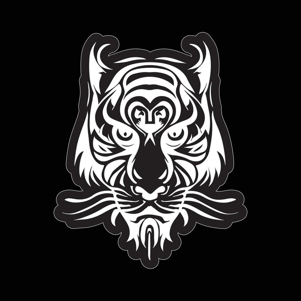 Tiger face sticker black and white for printing vector