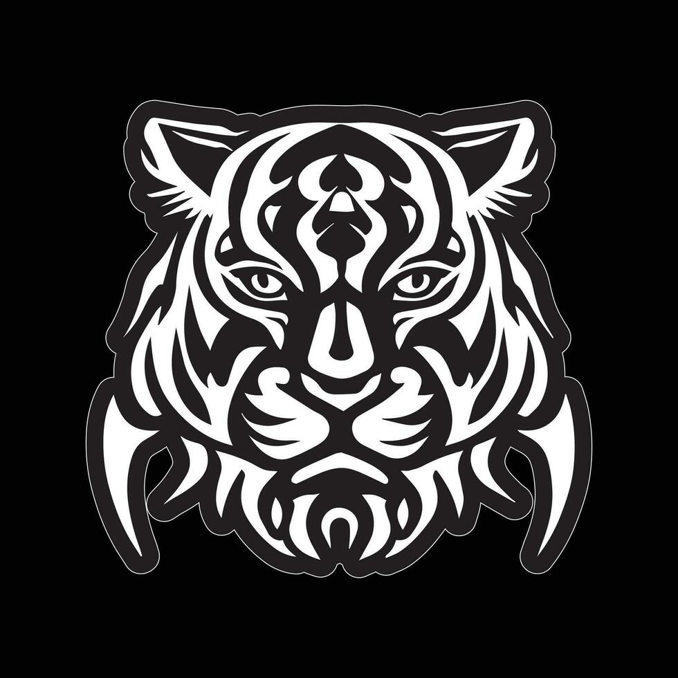 Tiger face sticker black and white for printing vector