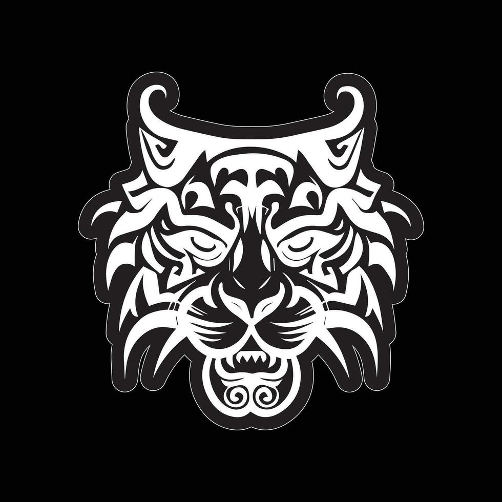 Tiger face sticker black and white for printing vector