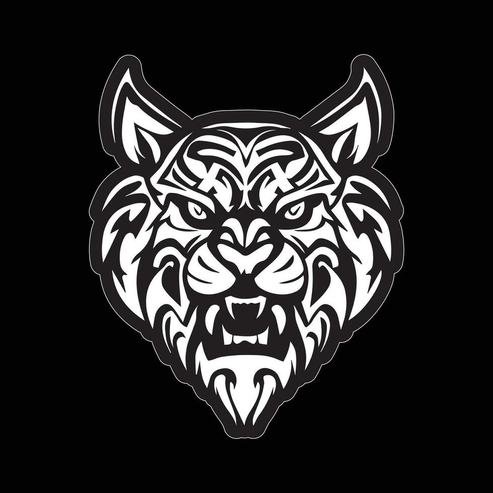 Tiger face sticker black and white for printing vector