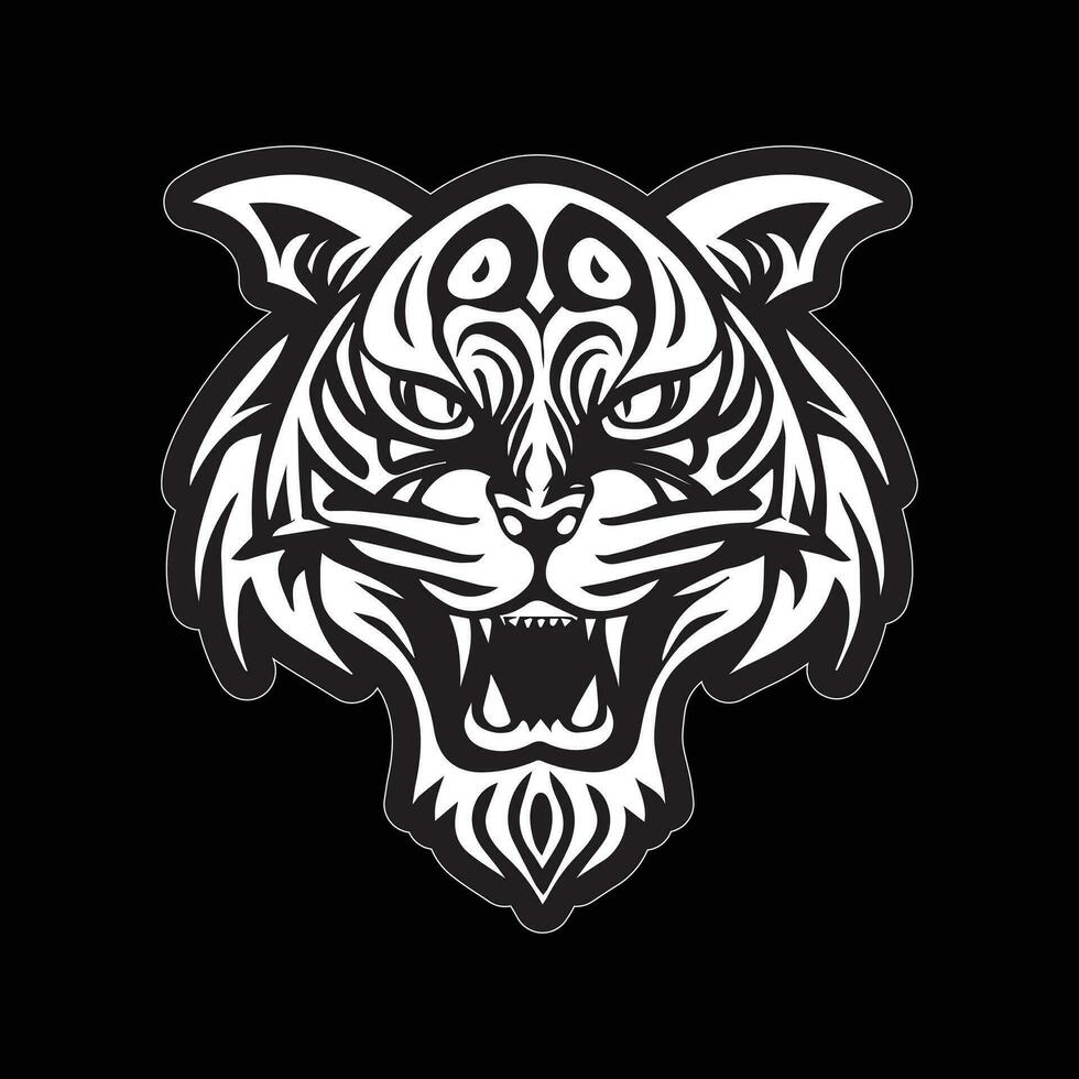 Tiger face sticker black and white for printing vector