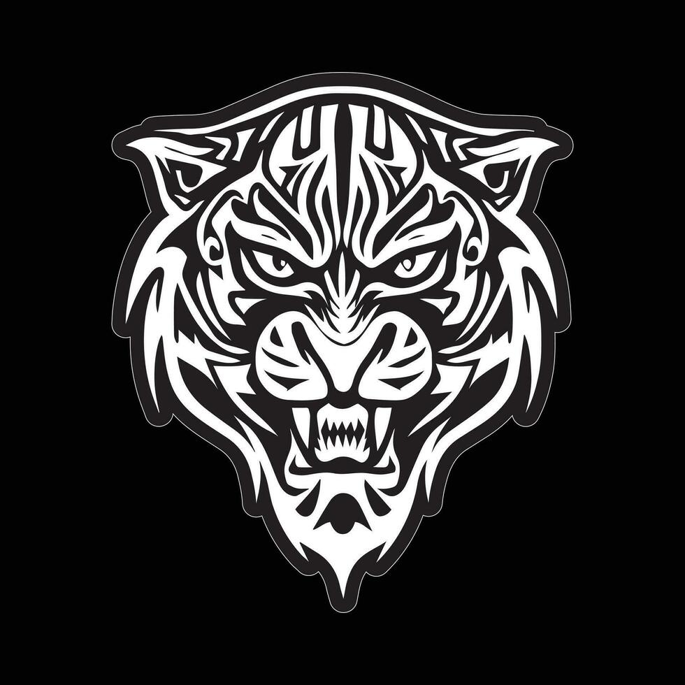 Tiger face sticker black and white for printing vector
