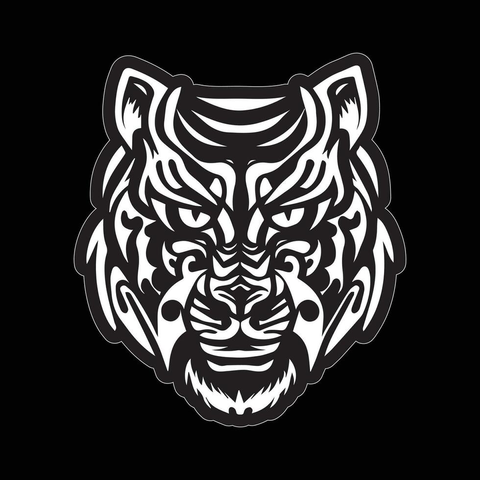 Tiger face sticker black and white for printing vector