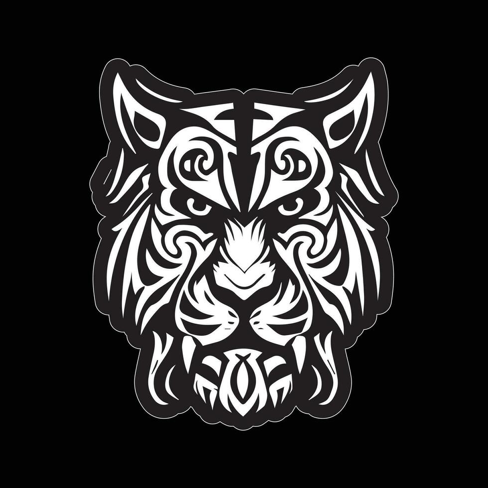 Tiger face sticker black and white for printing vector