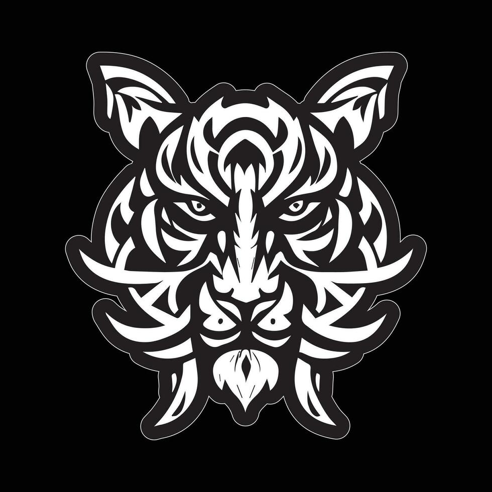 Tiger face sticker black and white for printing vector