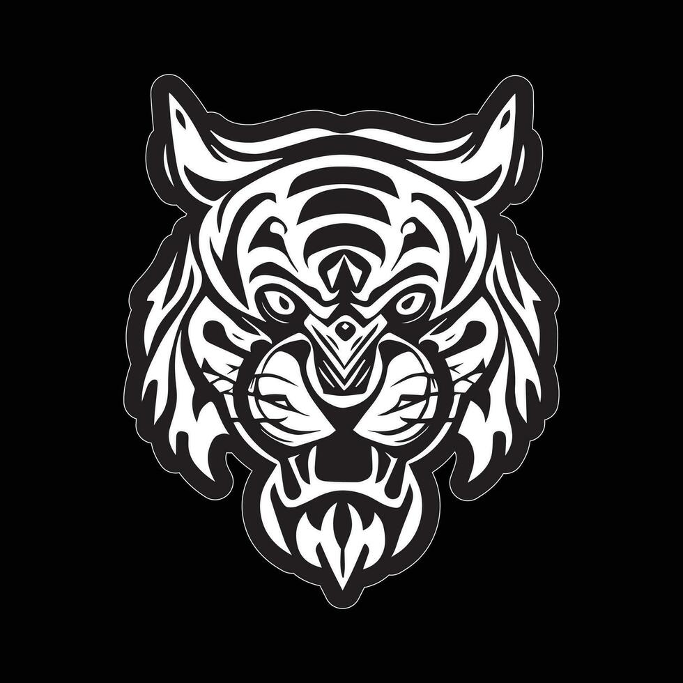 Tiger face sticker black and white for printing vector