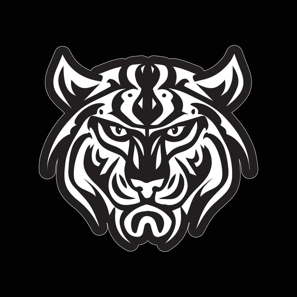 Tiger face sticker black and white for printing vector