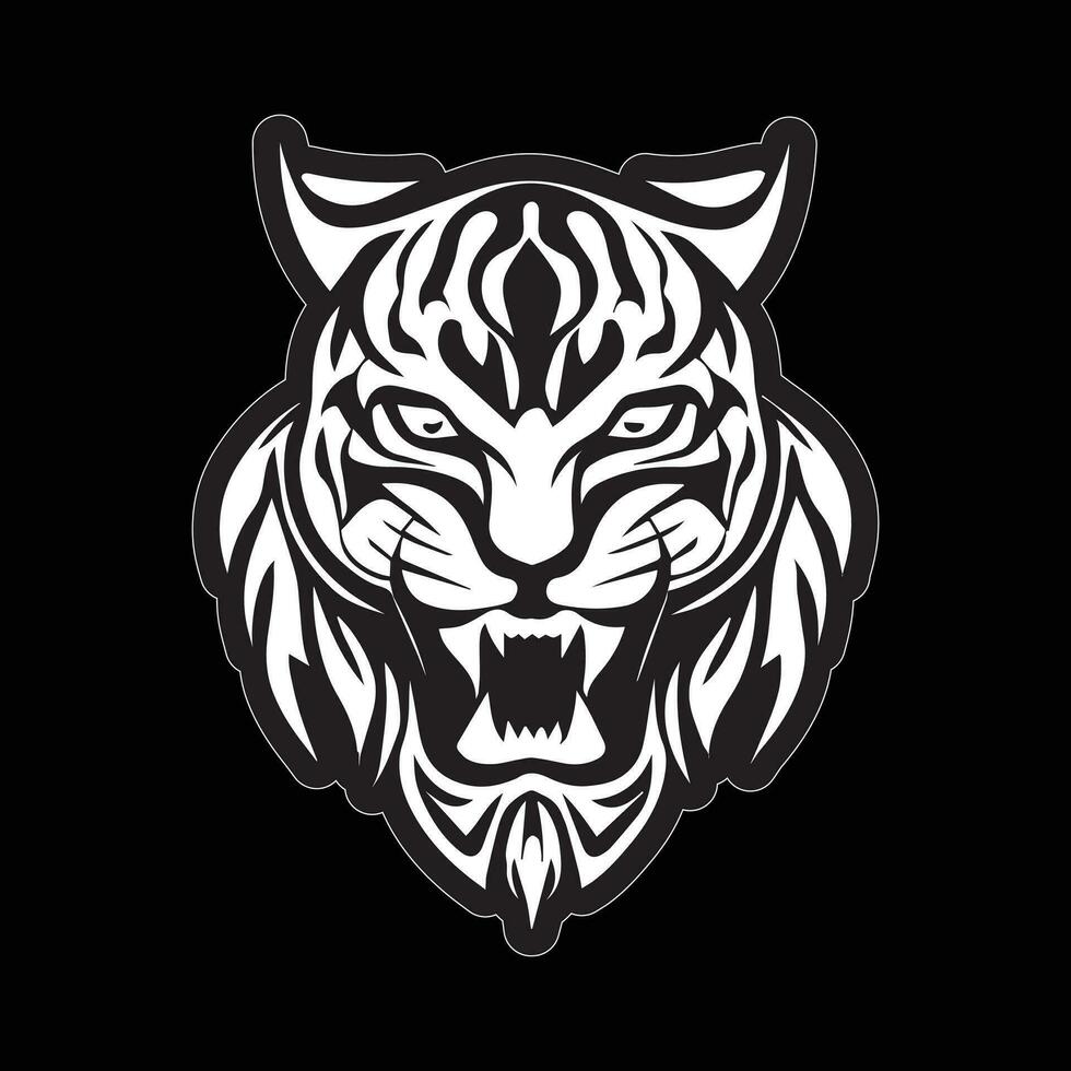 Tiger face sticker black and white for printing vector