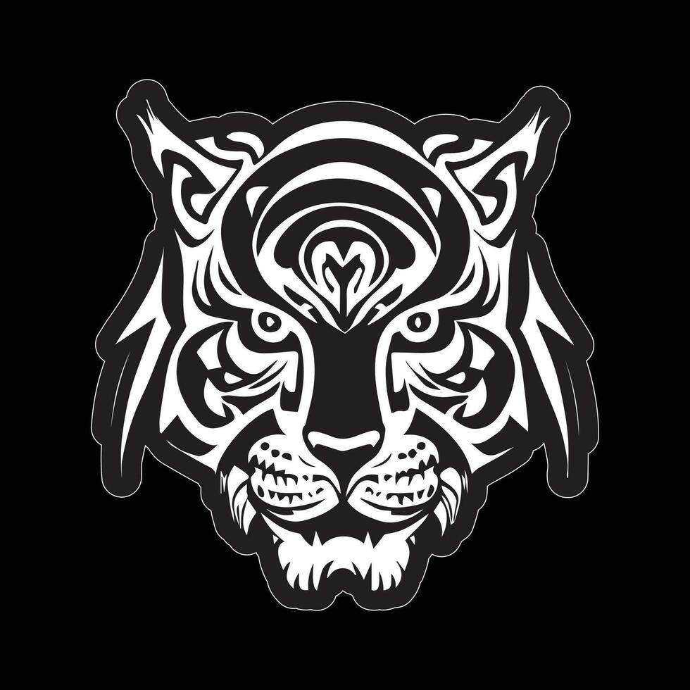 Tiger face sticker black and white for printing vector