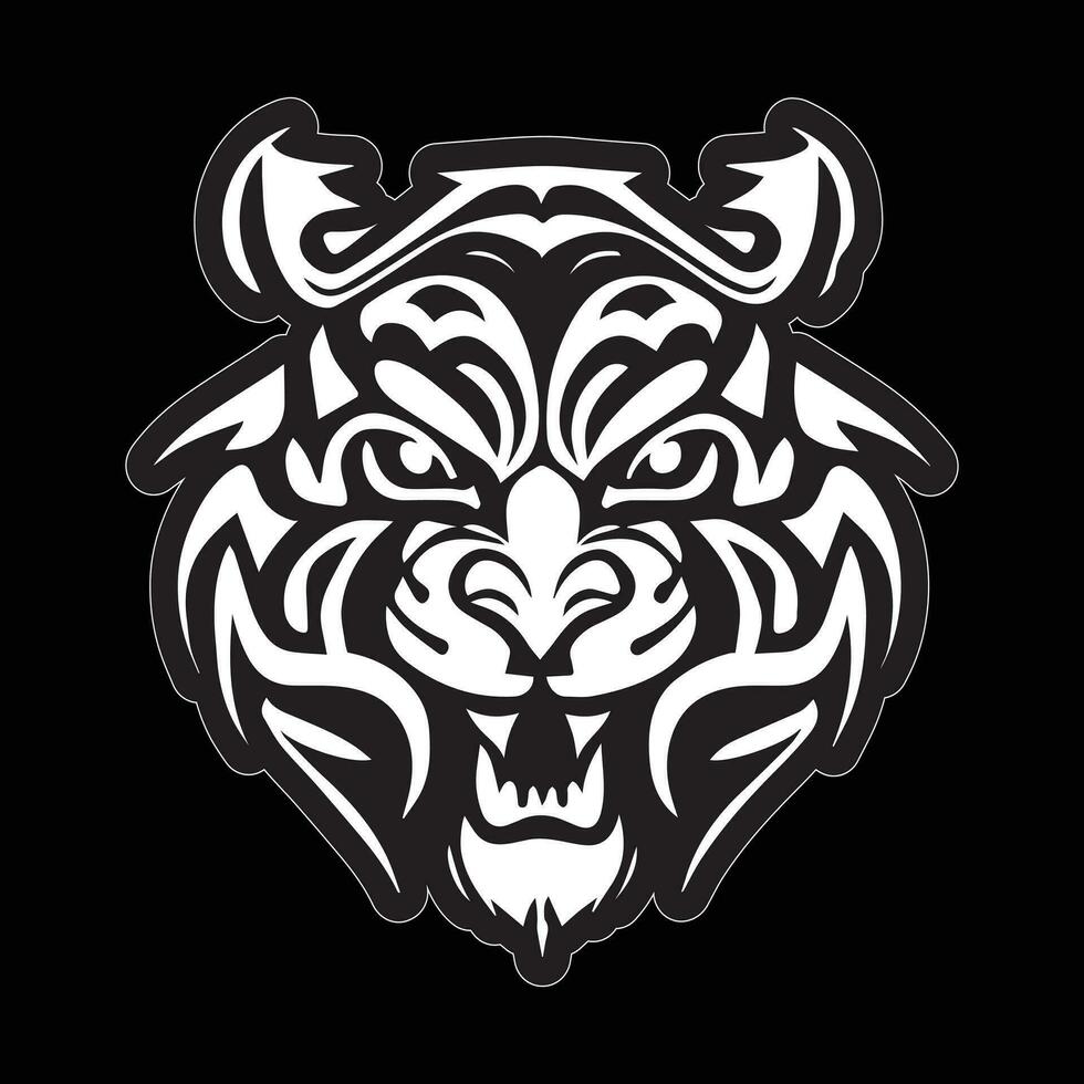 Tiger face sticker black and white for printing vector