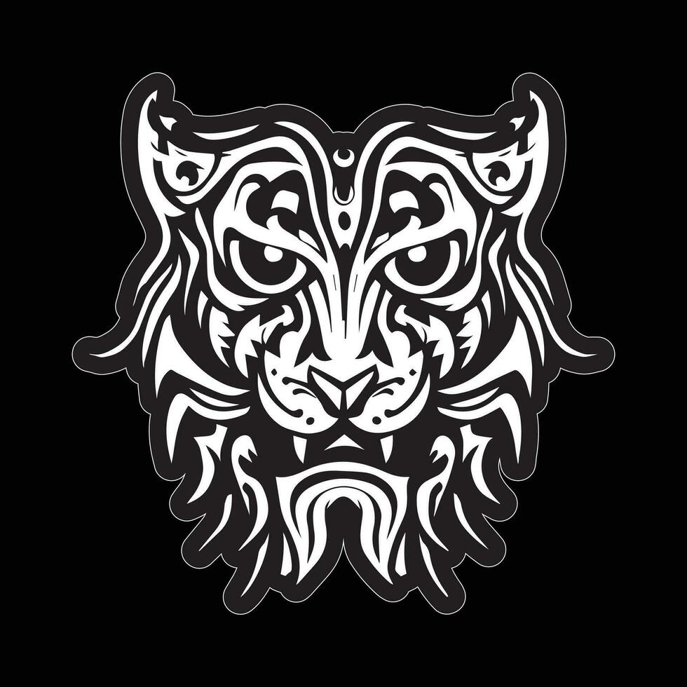 Tiger face sticker black and white for printing vector