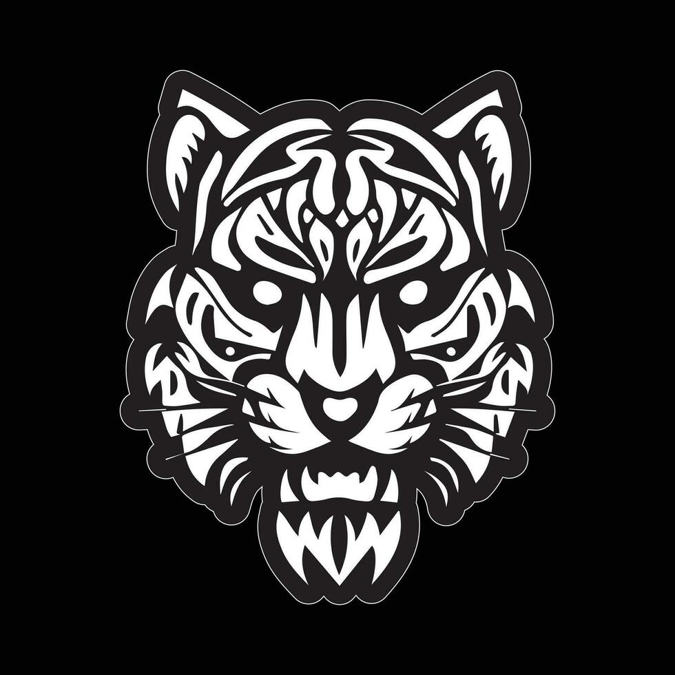 Tiger face sticker black and white for printing vector
