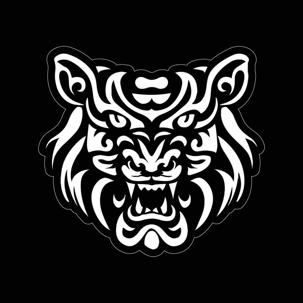 Tiger face sticker black and white for printing vector