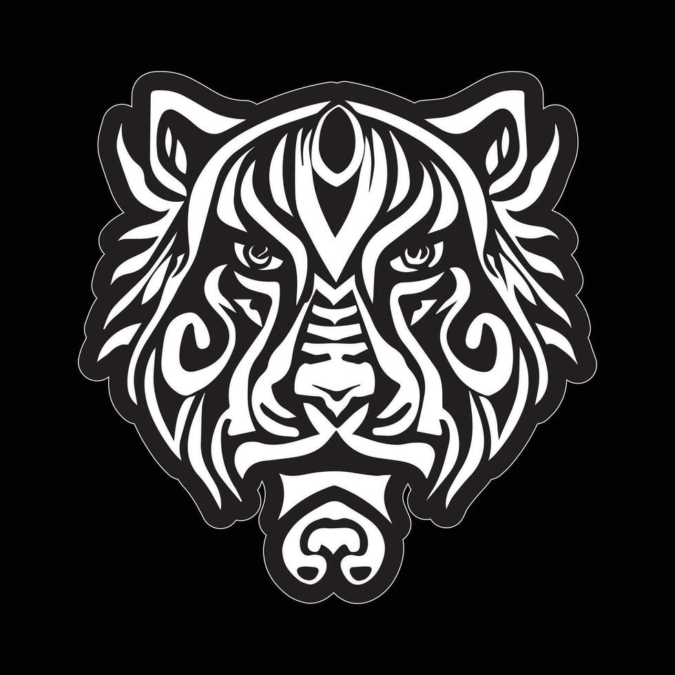 Tiger face sticker black and white for printing vector