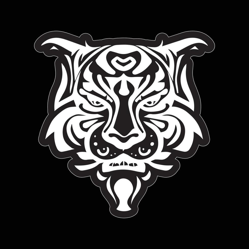 Tiger face sticker black and white for printing vector