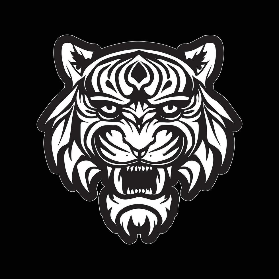 Tiger face sticker black and white for printing vector