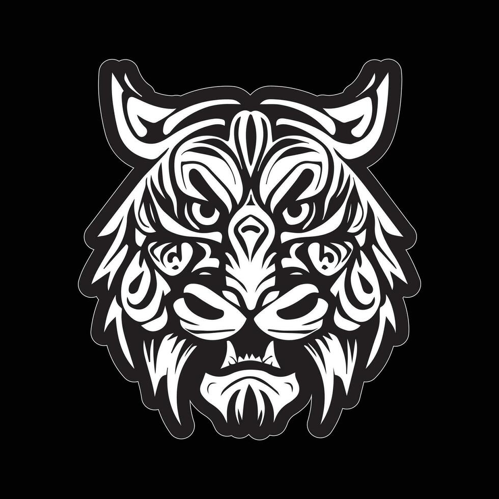 Tiger face sticker black and white for printing vector