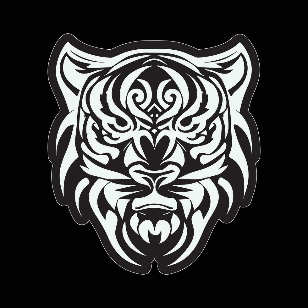 Tiger face sticker black and white for printing vector