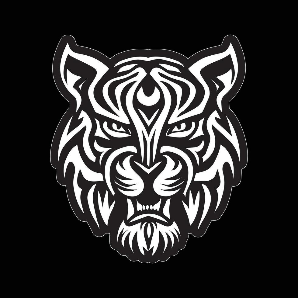 Tiger face sticker black and white for printing vector