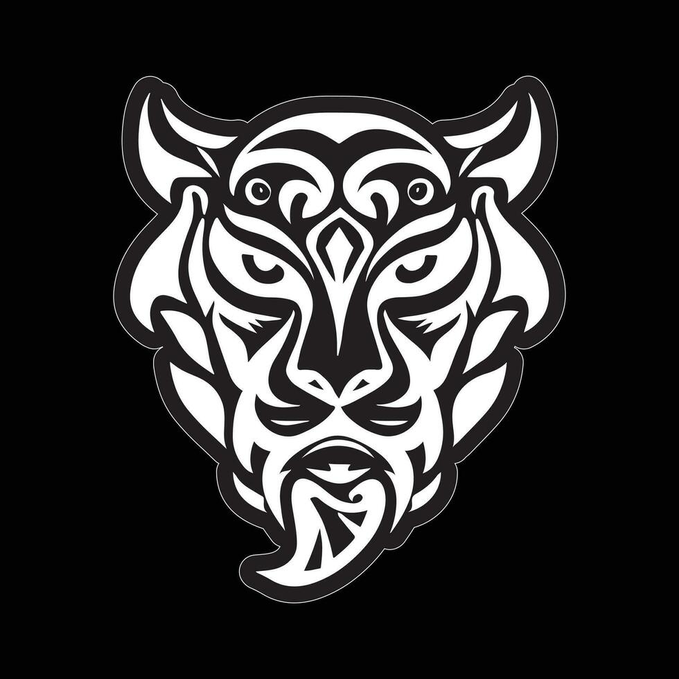 Tiger face sticker black and white for printing vector